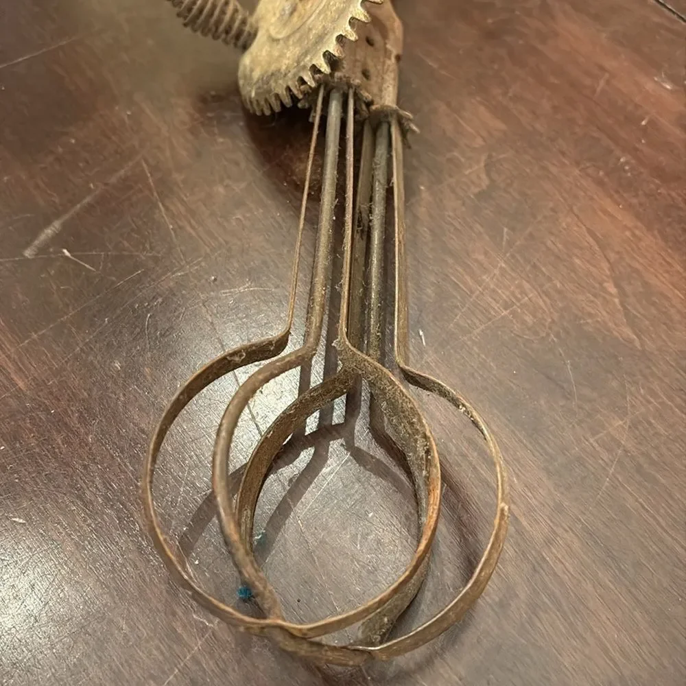 Vintage Egg Beater with Green Wooden Handle USA